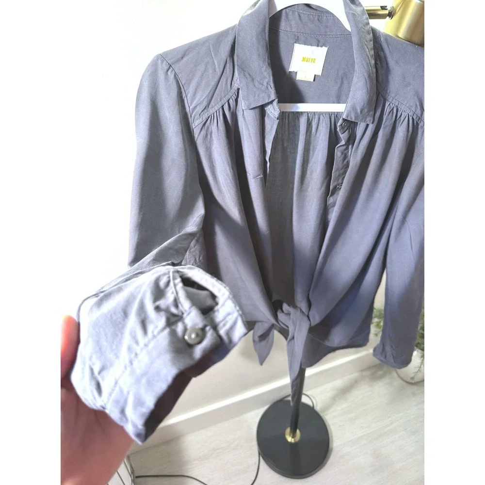 Maeve tencel tie front loose fit flowy comfort slate gray cooling‎ layer SM euc